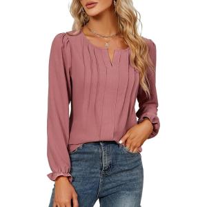 imageBlooming Jelly Womens Tops Dressy Casual Long Sleeve Shirts V Neck Chiffon Blouses Fall Clothes 2024Pink
