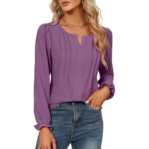 imageBlooming Jelly Womens Tops Dressy Casual Long Sleeve Shirts V Neck Chiffon Blouses Fall Clothes 2024Purple