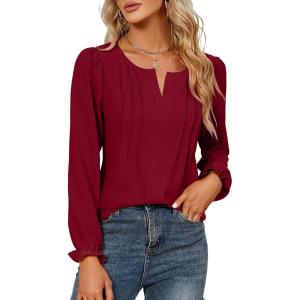 imageBlooming Jelly Womens Tops Dressy Casual Long Sleeve Shirts V Neck Chiffon Blouses Fall Clothes 2024Red
