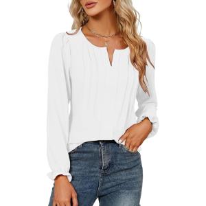 imageBlooming Jelly Womens Tops Dressy Casual Long Sleeve Shirts V Neck Chiffon Blouses Fall Clothes 2024White