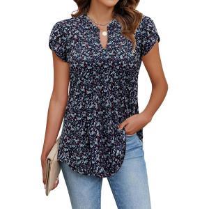 imageBlooming Jelly Womens Tunic Tops Summer Dressy Casual Blouses Business Outfits Plus Size Cap Sleeve Pleated ShirtsBlack  Daisy Floral