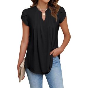imageBlooming Jelly Womens Tunic Tops Summer Dressy Casual Blouses Business Outfits Plus Size Cap Sleeve Pleated ShirtsBlack
