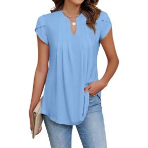 imageBlooming Jelly Womens Tunic Tops Summer Dressy Casual Blouses Business Outfits Plus Size Cap Sleeve Pleated ShirtsLight Blue