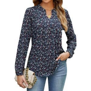 imageBlooming Jelly Womens Tunic Tops Summer Dressy Casual Blouses Business Outfits Plus Size Cap Sleeve Pleated ShirtsLong Sleeve Black Daisy Floral Print