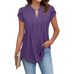 imageBlooming Jelly Womens Tunic Tops Summer Dressy Casual Blouses Business Outfits Plus Size Cap Sleeve Pleated ShirtsPurple