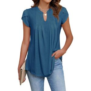 imageBlooming Jelly Womens Tunic Tops Summer Dressy Casual Blouses Business Outfits Plus Size Cap Sleeve Pleated ShirtsTurquoise