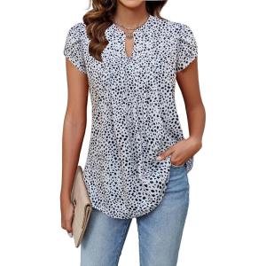 imageBlooming Jelly Womens Tunic Tops Summer Dressy Casual Blouses Business Outfits Plus Size Cap Sleeve Pleated ShirtsWhite Leopard