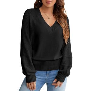 imageBlooming Jelly Womens V Neck Sweaters Dressy Casual Long Sleeve Tops Trendy Fall Clothes PulloverBlack