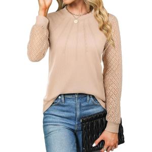 imageBlooming Jelly Womens Waffle Knit Tops Dressy Business Casual Blouses Lace Long Sleeve Work Shirts Fall ClothesApricot