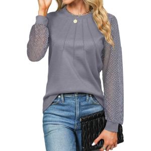 imageBlooming Jelly Womens Waffle Knit Tops Dressy Business Casual Blouses Lace Long Sleeve Work Shirts Fall ClothesDark Grey