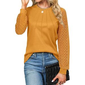 imageBlooming Jelly Womens Waffle Knit Tops Dressy Business Casual Blouses Lace Long Sleeve Work Shirts Fall ClothesGinger
