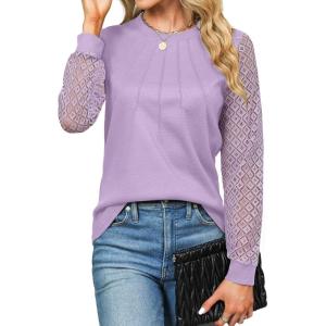 imageBlooming Jelly Womens Waffle Knit Tops Dressy Business Casual Blouses Lace Long Sleeve Work Shirts Fall ClothesLavender