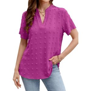 imageBlooming Jelly Womens White Chiffon Blouses Short Sleeve V Neck Shirts Summer Casual Polka Dot TopsOrchid
