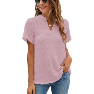 imageBlooming Jelly Womens White Chiffon Blouses Short Sleeve V Neck Shirts Summer Casual Polka Dot TopsPeach Pink