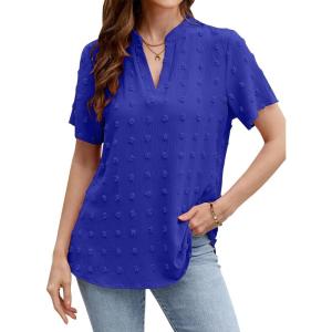 imageBlooming Jelly Womens White Chiffon Blouses Short Sleeve V Neck Shirts Summer Casual Polka Dot TopsRoyal Blue
