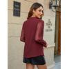 imageBlooming Jelly Womens Button Down Shirts Lace Long Sleeve Dressy Tops Pleated Fall Business Casual Blouses 2024Wine Red