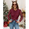 imageBlooming Jelly Womens Button Down Shirts Lace Long Sleeve Dressy Tops Pleated Fall Business Casual Blouses 2024Wine Red