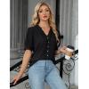 imageBlooming Jelly Womens Dressy Casual Blouse Short Puff Sleeve V Neck Lace Tops Summer Trendy Cute Ladies Business Work ShirtBlack