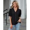 imageBlooming Jelly Womens Dressy Casual Blouse Short Puff Sleeve V Neck Lace Tops Summer Trendy Cute Ladies Business Work ShirtBlack