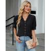 imageBlooming Jelly Womens Dressy Casual Blouse Short Puff Sleeve V Neck Lace Tops Summer Trendy Cute Ladies Business Work ShirtBlack