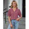 imageBlooming Jelly Womens Dressy Casual Blouse Short Puff Sleeve V Neck Lace Tops Summer Trendy Cute Ladies Business Work ShirtCoral Pink