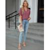 imageBlooming Jelly Womens Dressy Casual Blouse Short Puff Sleeve V Neck Lace Tops Summer Trendy Cute Ladies Business Work ShirtCoral Pink
