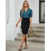 imageBlooming Jelly Womens Dressy Casual Blouse Short Puff Sleeve V Neck Lace Tops Summer Trendy Cute Ladies Business Work ShirtTeal