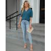 imageBlooming Jelly Womens Dressy Casual Blouse Short Puff Sleeve V Neck Lace Tops Summer Trendy Cute Ladies Business Work ShirtTeal