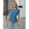 imageBlooming Jelly Womens Dressy Casual Blouses Business Ruffle Short Sleeve Tops Summer Crew Neck Peplum ShirtsTurquoise
