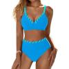 imageBlooming Jelly Women High Waisted Bikini Sets Color Block Two Piece Swimsuits Push Up V Neck High Cut Bathing SuitBlue