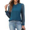 imageBlooming Jelly Womens Button Down Shirts Lace Long Sleeve Dressy Tops Pleated Fall Business Casual Blouses 2024Dark Cyan