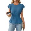 imageBlooming Jelly Womens Dressy Casual Blouses Business Ruffle Short Sleeve Tops Summer Crew Neck Peplum ShirtsTurquoise