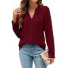 imageBlooming Jelly Womens Dressy Casual Tops Business Long Sleeve Shirts Pleated Fall Work Blouse 2024Wine Red