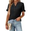imageBlooming Jelly Womens Dressy Casual Tops Business Work Blouses Bell Short Sleeve Button Down Shirts 2025 Summer OutfitsBlack