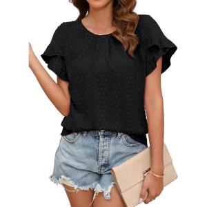imageBlooming Jelly Womens Blouses Dressy Causal Short Petal Sleeve Polka Dot Business Tops Ladies Summer 2024 Trendy Work ShirtBlack