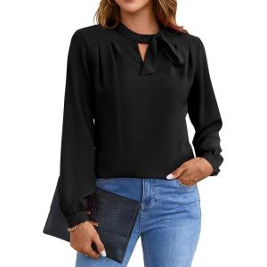 imageBlooming Jelly Womens Business Casual Tops Elegant Tie Neck Long Sleeve Dressy Fall Blouses 2024 Ladies Trendy Work ShirtsBlack