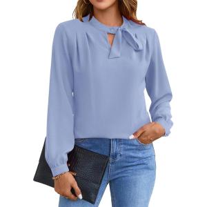 imageBlooming Jelly Womens Business Casual Tops Elegant Tie Neck Long Sleeve Dressy Fall Blouses 2024 Ladies Trendy Work ShirtsPale Cerulean