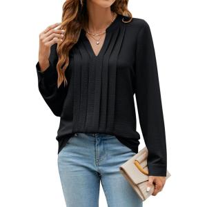 imageBlooming Jelly Womens Dressy Casual Tops Business Long Sleeve Shirts Pleated Fall Work Blouse 2024Black