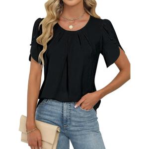 imageBlooming Jelly Womens Dressy Casual Tops Petal Sleeve Work Shirts Pleated Business Summer Outfits 2025Black