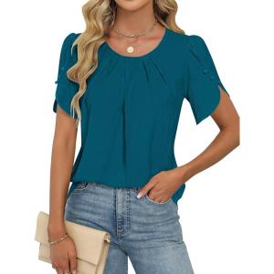 imageBlooming Jelly Womens Dressy Casual Tops Petal Sleeve Work Shirts Pleated Business Summer Outfits 2025Blue Green