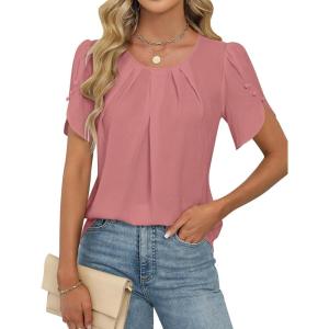 imageBlooming Jelly Womens Dressy Casual Tops Petal Sleeve Work Shirts Pleated Business Summer Outfits 2025Pink