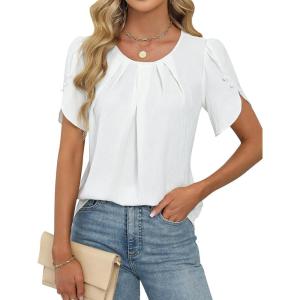 imageBlooming Jelly Womens Dressy Casual Tops Petal Sleeve Work Shirts Pleated Business Summer Outfits 2025White