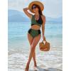 imageBlooming Jelly Womens Tummy Control Bathing Suits Modest High Waisted Bikini Sets Cute Halter 2 Piece Swim Suit 2025Army Green  Black