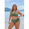 imageBlooming Jelly Womens Tummy Control Bathing Suits Modest High Waisted Bikini Sets Cute Halter 2 Piece Swim Suit 2025Army Green