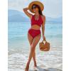 imageBlooming Jelly Womens Tummy Control Bathing Suits Modest High Waisted Bikini Sets Cute Halter 2 Piece Swim Suit 2025Dark Red