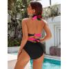 imageBlooming Jelly Womens Tummy Control Bathing Suits Modest High Waisted Bikini Sets Cute Halter 2 Piece Swim Suit 2025Hot Pink  Black