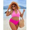 imageBlooming Jelly Womens Tummy Control Bathing Suits Modest High Waisted Bikini Sets Cute Halter 2 Piece Swim Suit 2025Hot Pink 02