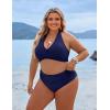 imageBlooming Jelly Womens Tummy Control Bathing Suits Modest High Waisted Bikini Sets Cute Halter 2 Piece Swim Suit 2025Navy Blue