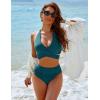 imageBlooming Jelly Womens Tummy Control Bathing Suits Modest High Waisted Bikini Sets Cute Halter 2 Piece Swim Suit 2025Peacock Green