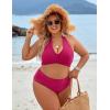 imageBlooming Jelly Womens Tummy Control Bathing Suits Modest High Waisted Bikini Sets Cute Halter 2 Piece Swim Suit 2025Rose Red